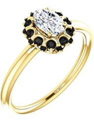 18K Yellow Gold Oval Cut White and Black Diamond Flower Inspired Ring -- LIFETIME WARRANTY