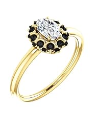 14K Yellow Gold Oval Cut White and Black Diamond Flower Inspired Ring -- LIFETIME WARRANTY