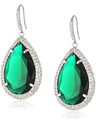 ABS By Allen Schwartz Silver Tone with Emerald Color Crystal and Pave Earrings
