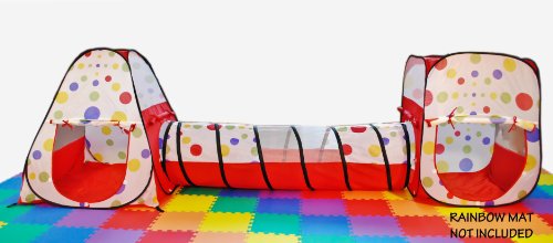 Easy Twist Polka Dot Teepee & Square Play Zone w/ Tunnel - 3 Piece