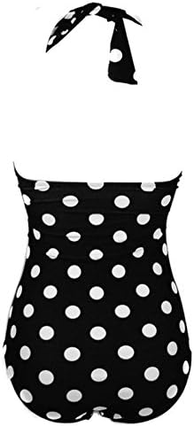 ThumbLike Womens 50s Retro Vintage White Polka One Piece Swimsuit Monokinis Black (S)