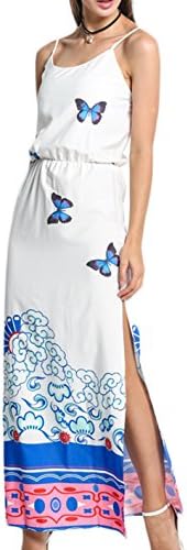 Women's Boho Floral Print Spaghetti Strap Maxi Dress Side Slit Long Skirt