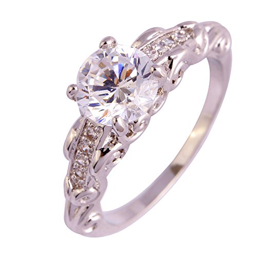 Psiroy 925 Sterling Silver Simple Cute Round Brilliant Cut White Topaz Twisted Band Filled Ring