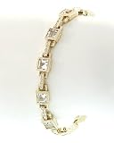 Square White Topaz and Pave Diamond Link Bracelet in yellow gold by Zasha Signature Jewelry