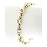Square White Topaz and Pave Diamond Link Bracelet in yellow gold by Zasha Signature Jewelry