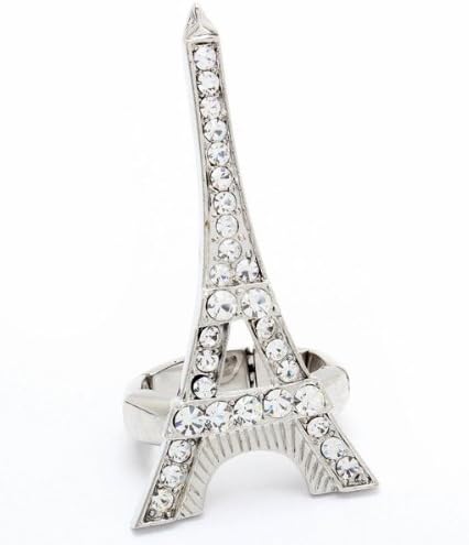 Eiffel Tower Stretch Ring Clear Crystal Long BQ Rhodium Travel Vacation Stunning