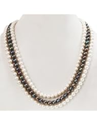 Excellent 3 Rows Natural Beautiful Pearl & Tahitian Beaded Necklace