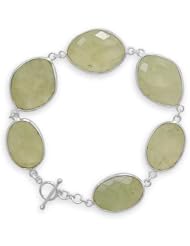 Sterling Silver 7.75 Inch Prehnite Toggle Bracelet