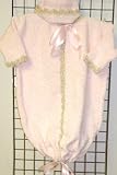 Hand Knitted Pink Chenille Hand Crochet Finished with Beige Chenille Baby Bunting Hat Set and Matching Blanket