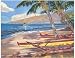 Hawaiian Art Print Canoes on The Beach 8 x 10 in.