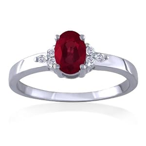 JULY Birthstone Ring 14k White Gold Diamond and Ruby Ring by