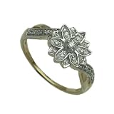 9ct 2 Colour Gold Ladies Flower Shape Dress Ring Set With 10pts Of Diamonds Size P