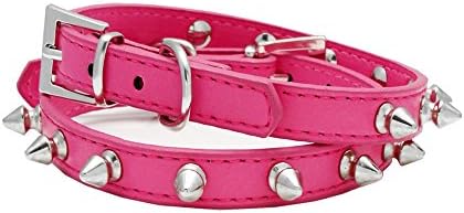 Matte PU Leather Silver Spike Spiked Protective Adjustable Pet Dog Cat Collar S Small Pink (n. Pink -Small)