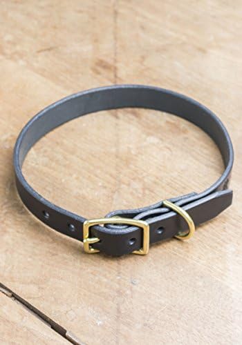 THRUX LAWRENCE - Waterproof Horween Leather Dog Collar - Black with Solid Brass - Large