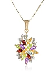 18k Yellow Gold Plated Sterling Silver Multi-Stone Diamond Accent Pendant Necklace, 18"