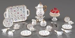 Reutter Porcelain Gold Crosshatch Miniature Tea Servic