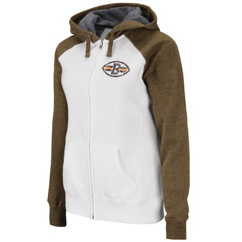 NFL Women's Cleveland Browns Sport Princess Long Sleeve Raglan Full-Zip Fleece Hoodie (White/Classic Brown Heather, Large)
