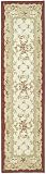 2'6 x 12' Runner Safavieh HK73A-212 Ivory/Burgundy Color Hand Hooked Chinese Chelsea Collection Rug