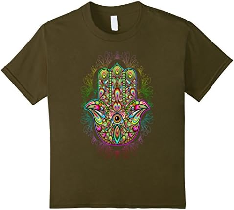Kids Hamsa Hand Amulet Psychedelic T-shirt 12 Olive