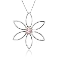 14k White and Rose Gold Pink Diamond Flower Pendant (.07 Ct)