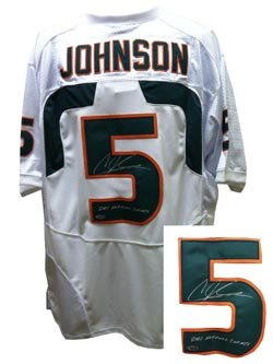 Signed Andre Johnson Miami Jersey 01 NAT CHAMPS Tristar COA Johnson was a legendary receiver at the University of Miami, and current Pro Bowl player for the Houston Texans. If you are a University of Miami fan, this jersey is for you!. Autographed University of Miami JerseyTriStar Certificate of Authenticity (COA) and hologram # 7058643, verified at TriStar's website. TriStar conducted the signing
