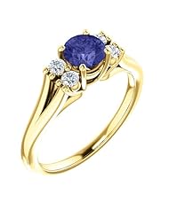 14K Yellow Gold 5.00mm Round Cut Tanzanite and Diamond Ring -- LIFETIME WARRANTY