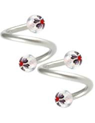 spiral hoop earrings cartilage barbell lip piercings 16g 1/2 - pick color - glitter hand-painted balls ear guages labret eyebrow body jewelry BEDD (Set S-16-Clear+Purple)