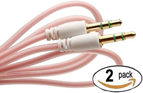 Pink Glow in the Dark - 2 Pack - 3.5mm Male to Male Stereo Audio Cable (3 Feet) - For Iphone, Ipod, Smartphone, Tablet and Computers