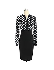 Summer Long Sleeves Polka Dot Print Stretchy Cocktail Short Polyester Evening Dress/Prom Dress/Party Dress/Wedding Dress/Midi Dress 