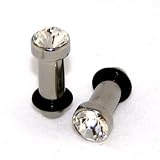 Solid Clear Cubic Zirconia CZ Crystal - Silver, Size 6G (Gauge) or 4mm, One (1) Pair)