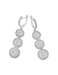 Diamond Earrings - Tres Circulo Dangle Diamond Earrings in 18k White Gold