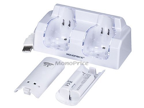 Double Charger Station with Blue Light for Wii(with 2 pcs 2800MAH Battery and use USB Char