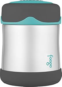 Thermos FOOGO Stainless Steel Food Jar, Charcoal/Teal, 10 Ounce