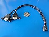 取付穴付接続端子＜独立2口　USBネジ穴付　USB　A　メス⇔　2.54mmピッチ5Pソケット黒＞　1個　コード長　約220mm＜usb-152＞