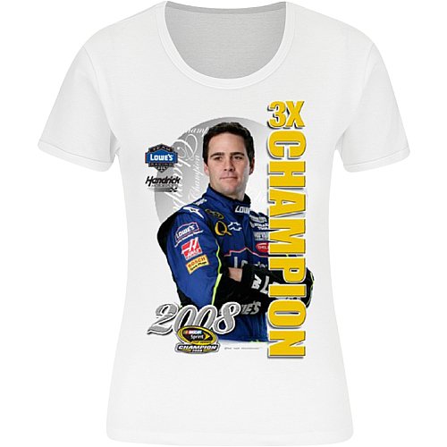 Buy #48 Jimmie Johnson Ladies White Official Lowe's 3X Champion Tee by Chase Authentics