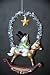 Vintage-style Holiday Ornament in Frosty Wintery Colors. Snowman on Rocking Horse