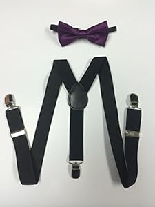 Toddler Baby Boys Girls Child Purple Bow Tie Vintage Black Suspender Y Clips