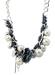 Alex Carol Denim & Chunky Pearl Chain Bib Style Necklace
