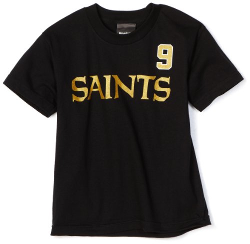 NFL Boys' New Orleans Saints Drew Brees 8-20 Name & Number Tee Shirt (Black, Small)