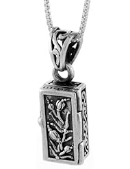 Sterling Silver Prayer Box with Tulips, 18 inch Box chain included