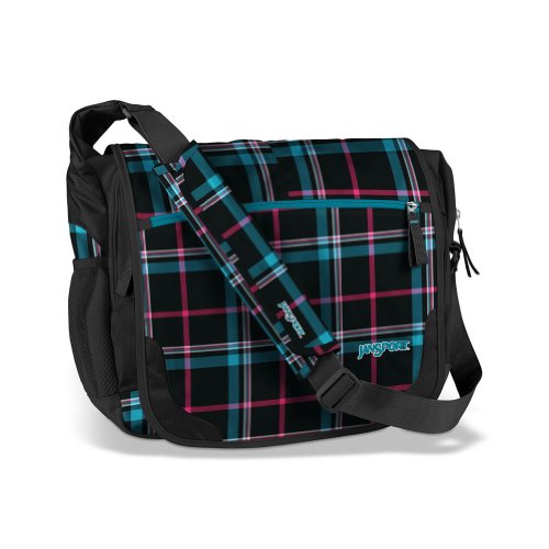 JanSport Printed Elefunk Messenger Bag (Black Cabesa Blue Perry Plaid)