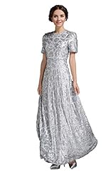 Cocktail Floor Length Short Sleeves High-Neck Sequined Lace Evening Dress/Prom Dress/Wedding Party Dress 