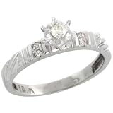 10k White Gold Diamond Engagement Ring, w/ 0.09 Carat Brilliant Cut Diamonds, 1/8in. (3.5mm) wide, Size 6.5