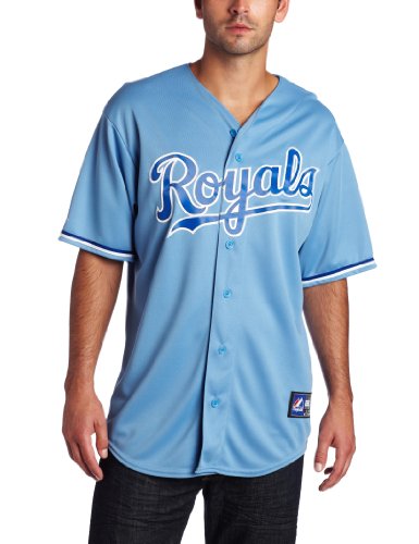 MLB Men's Kansas City Royals Alex Gordon Columbia Blue Alternate Short Sleeve 6 Button Synthetic Replica Baseball Jersey Spring 2012  (Columbia Blue, Medium)