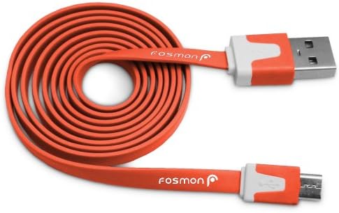 Fosmon Vivid Series Flat Tangle Free Micro USB Cable for Samsung Galaxy S4 S IV S3 S III Galaxy S2 S II Skyrocket Galaxy Note 2 II Epic 4G Touch Vibrant Galaxy S 4G HTC EVO 4G LTE Rezound One X V S Motorola Droid RAZR M Droid Bionic Droid RAZR Atrix 4G Atrix 2 Defy Blackberry Curve 8900 Storm 9530 Tour 9630 Bold 9650 and Other Micro USB Devices - 3 Feet Length (Orange)