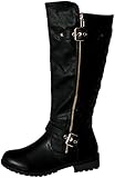 Forever Mango-21 Women's Winkle Back Shaft Side Zip Knee High Flat Riding Boots Black 8