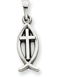 14k Gold White Gold Cross Ichthus Fish Charm