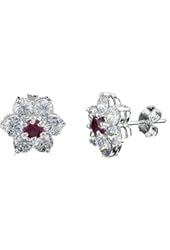 Cubic-zirconia Rhodium Finish Sterling Silver Flower Earrings