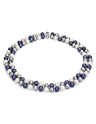 Sterling Silver 2 Rows 8-9mm Multi Dark Cultured Freshwater Pearl High Luster Necklace 17"-18" Length.