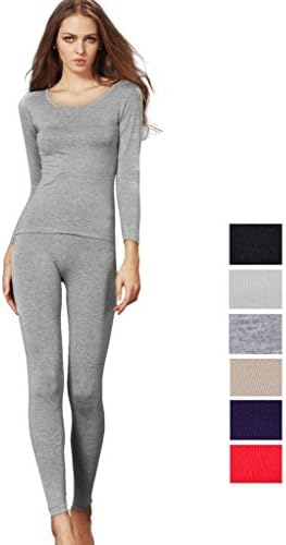 Liang Rou Women's Scoop Neck Stretch Top & Bottom Thin Thermal Underwear Set